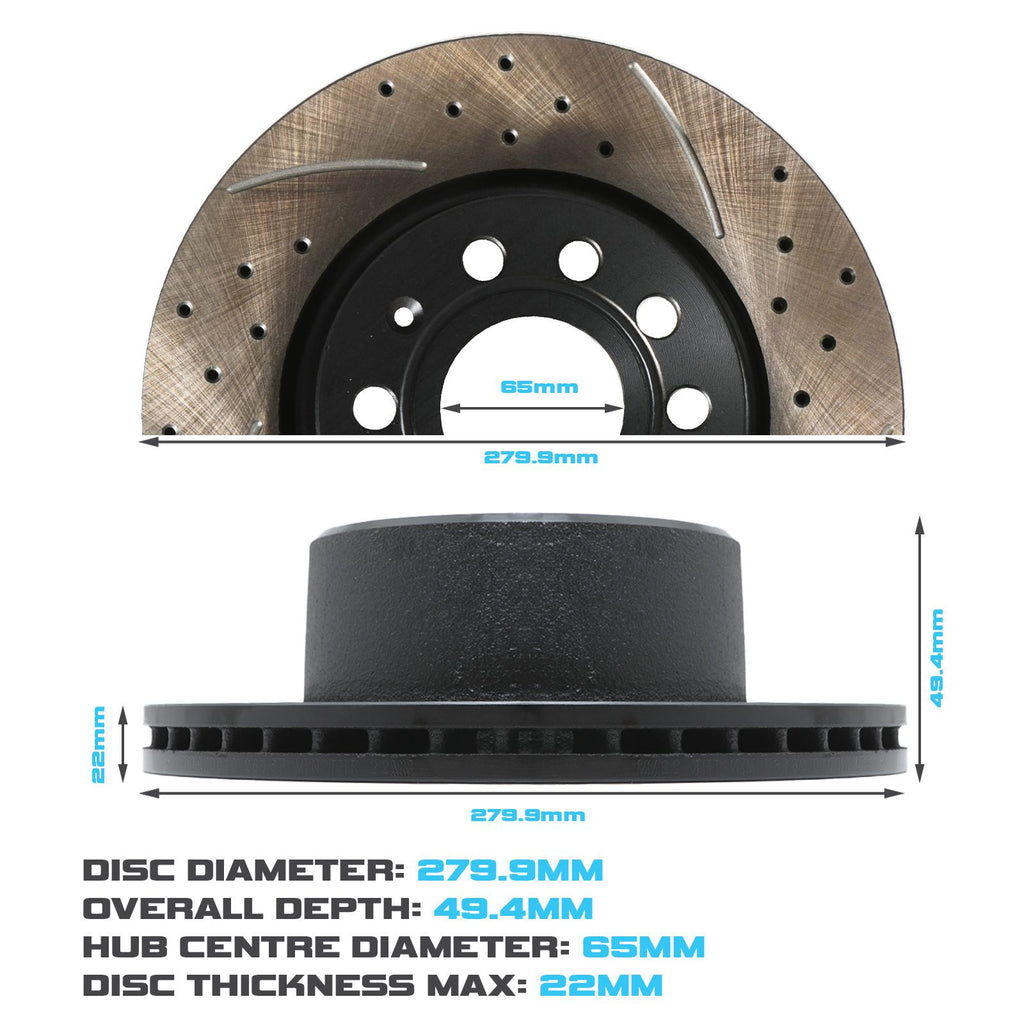 Dischi Freno Anteriori Forati e Scanalati 280mm Audi A3 8P 1.4 1.9 2.0 TDI TFSI 03+ - foto 3