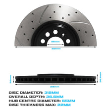 Dischi Freno Anteriori Forati e Scanalati 312mm Volkswagen Golf MK4 1.8T GTI V5 2.8 V6 R32 - foto 3