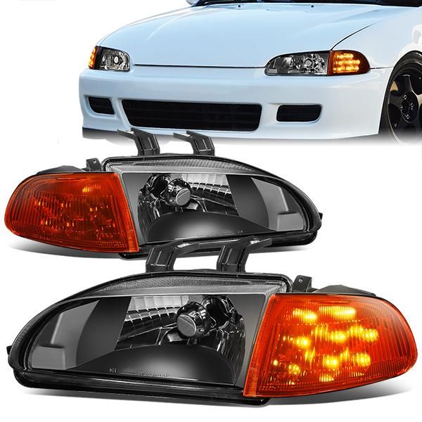 Fari Anteriori H4 SK-Import Neri Honda Civic EG EJ con Frecce LED Ambra