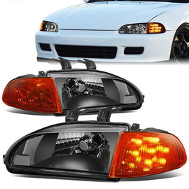 Fari Anteriori H4 SK-Import Neri Honda Civic EG EJ con Frecce LED Ambra