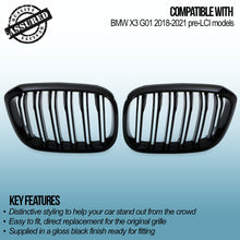 Griglie Anteriori a Doppia Lamella Nere Lucide BMW X3 G01 18-21 - foto 3