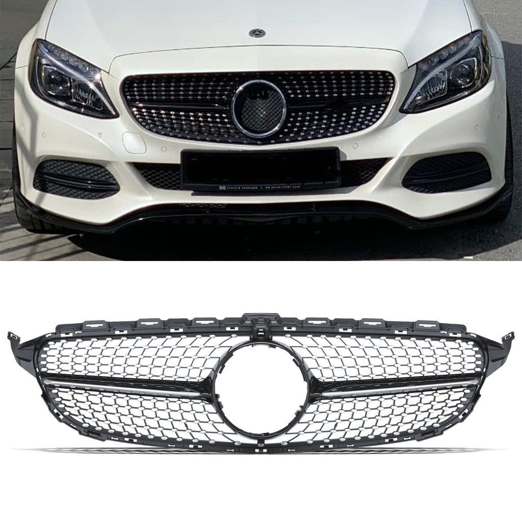 Griglia Stile Diamante Nero Lucido con Foro Telecamera Mercedes Classe C A205 14-18
