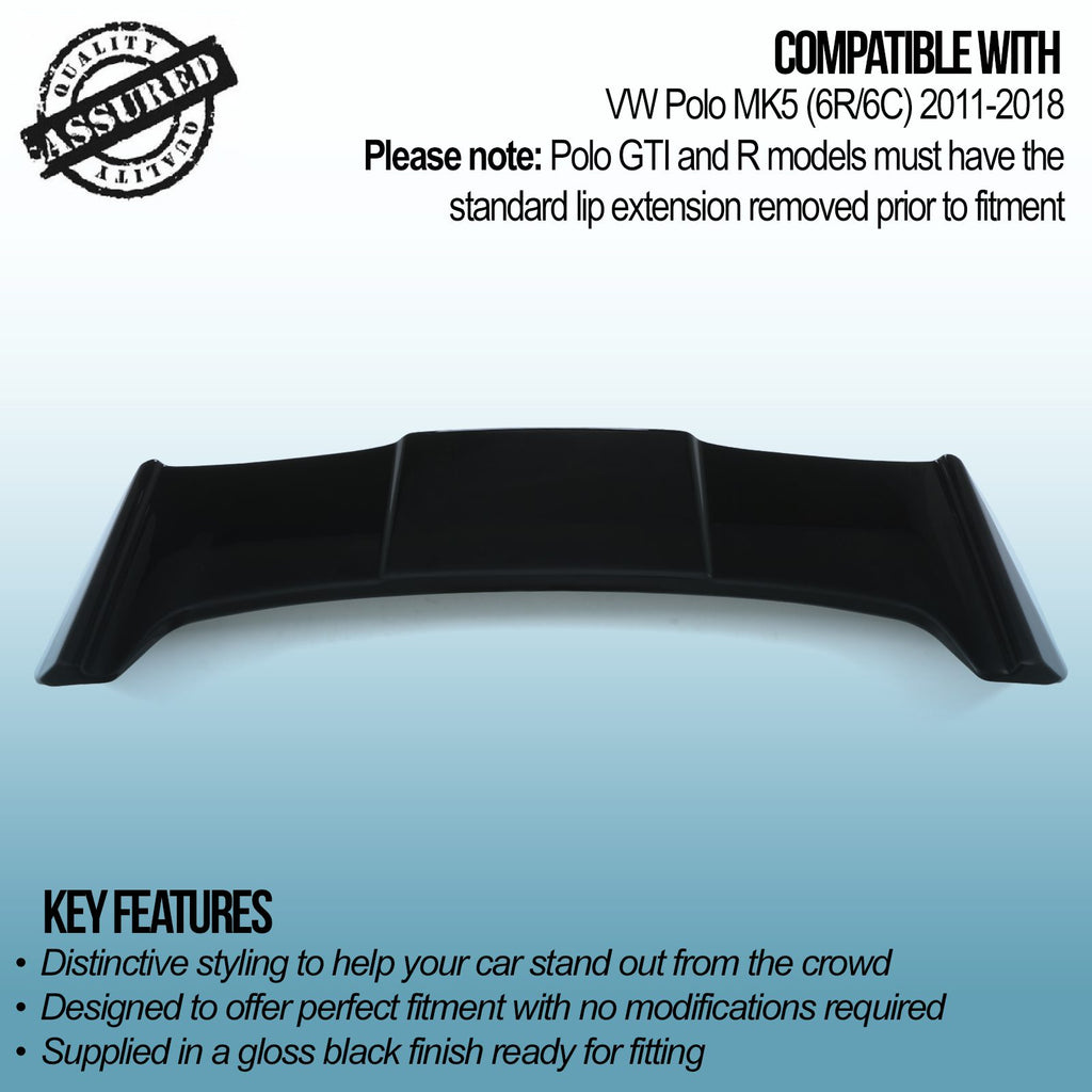 Spoiler Posteriore Nero Lucido Volkswagen Polo MK5 2011-2018 - foto 3