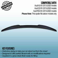 Spoiler Posteriore Stile M4 Nero Lucido Audi A3 8V 13-20 - foto 3