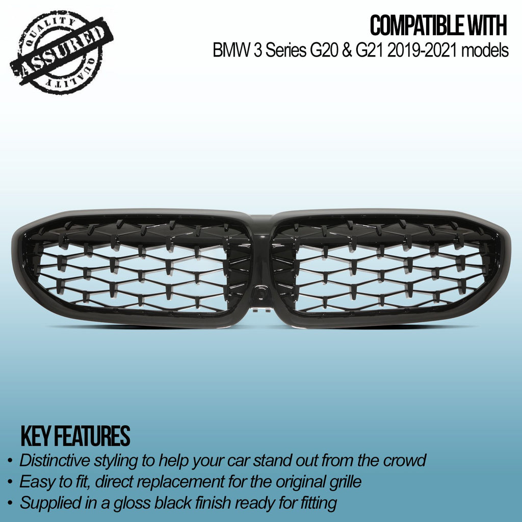 Calandra a Reni a Diamante Nera Lucida BMW Serie 3 G20 G21 19-21 - foto 3