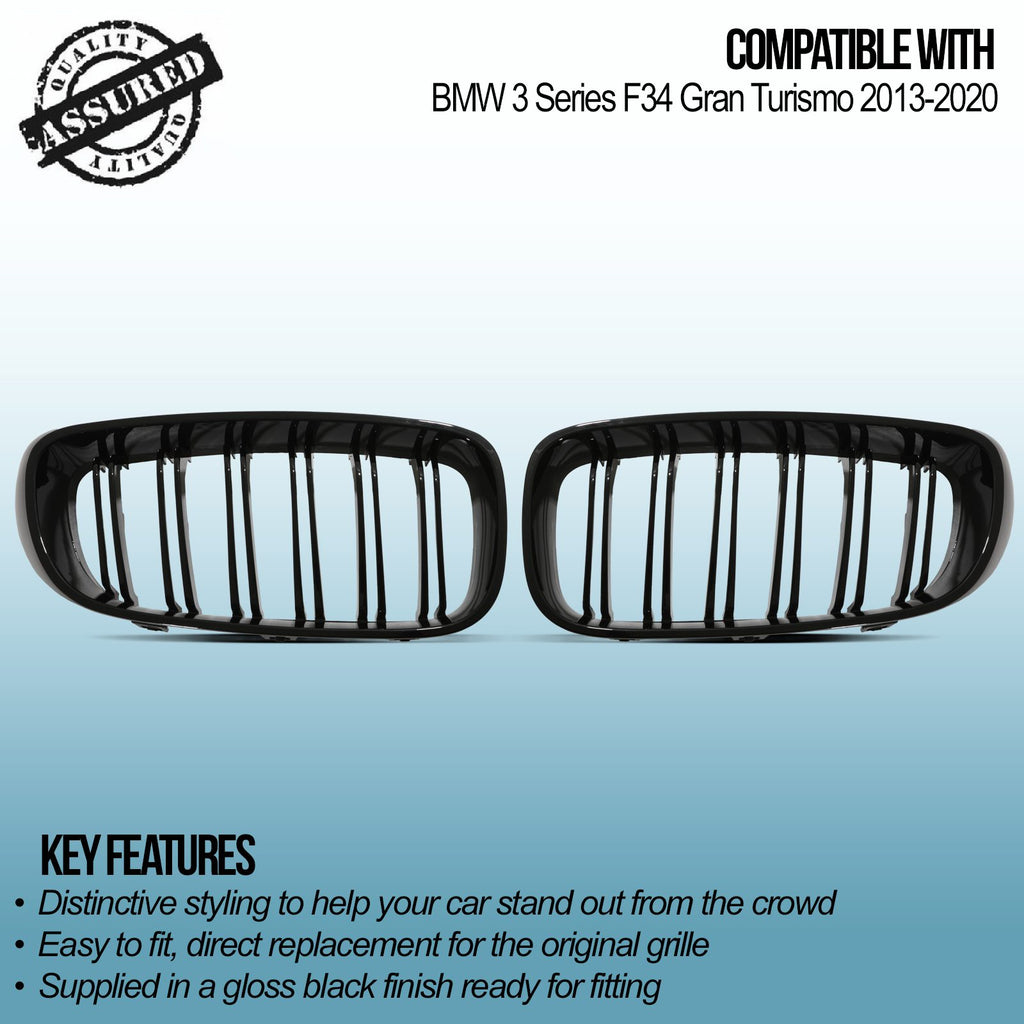 Calandra a Reni a Doppia Lamella Nera Lucida BMW Serie 3 Gran Turismo F34 13-20 - foto 3