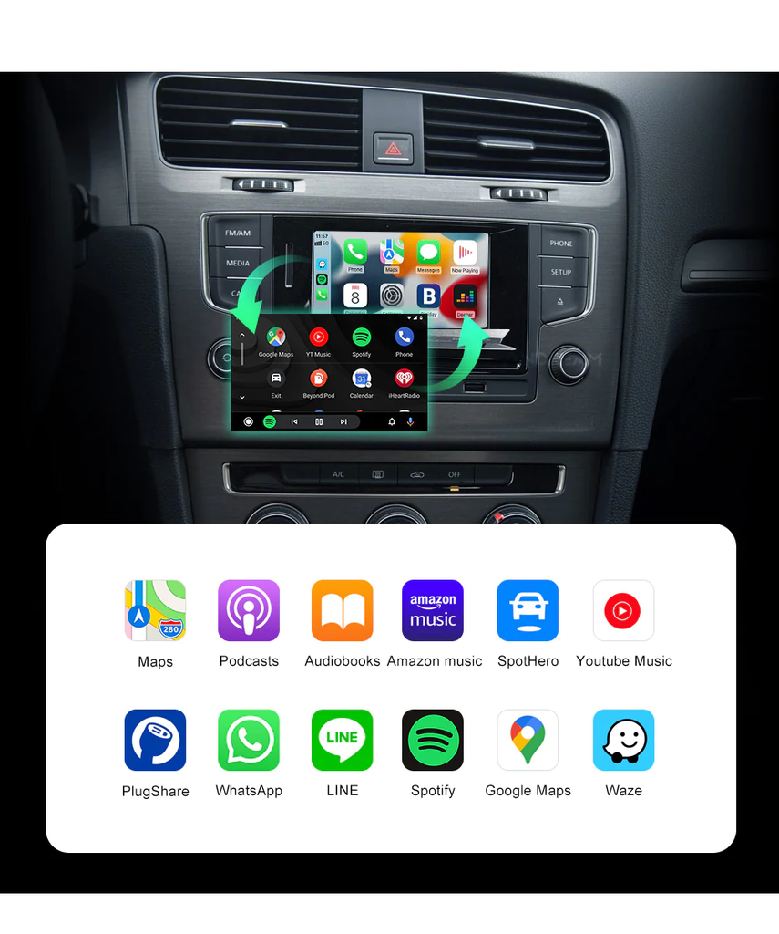 Wireless Carplay Android Auto Interface Box Module Volkswagen VW Golf Passat Tiguan 2014-2018 Navigation MMI MIB System