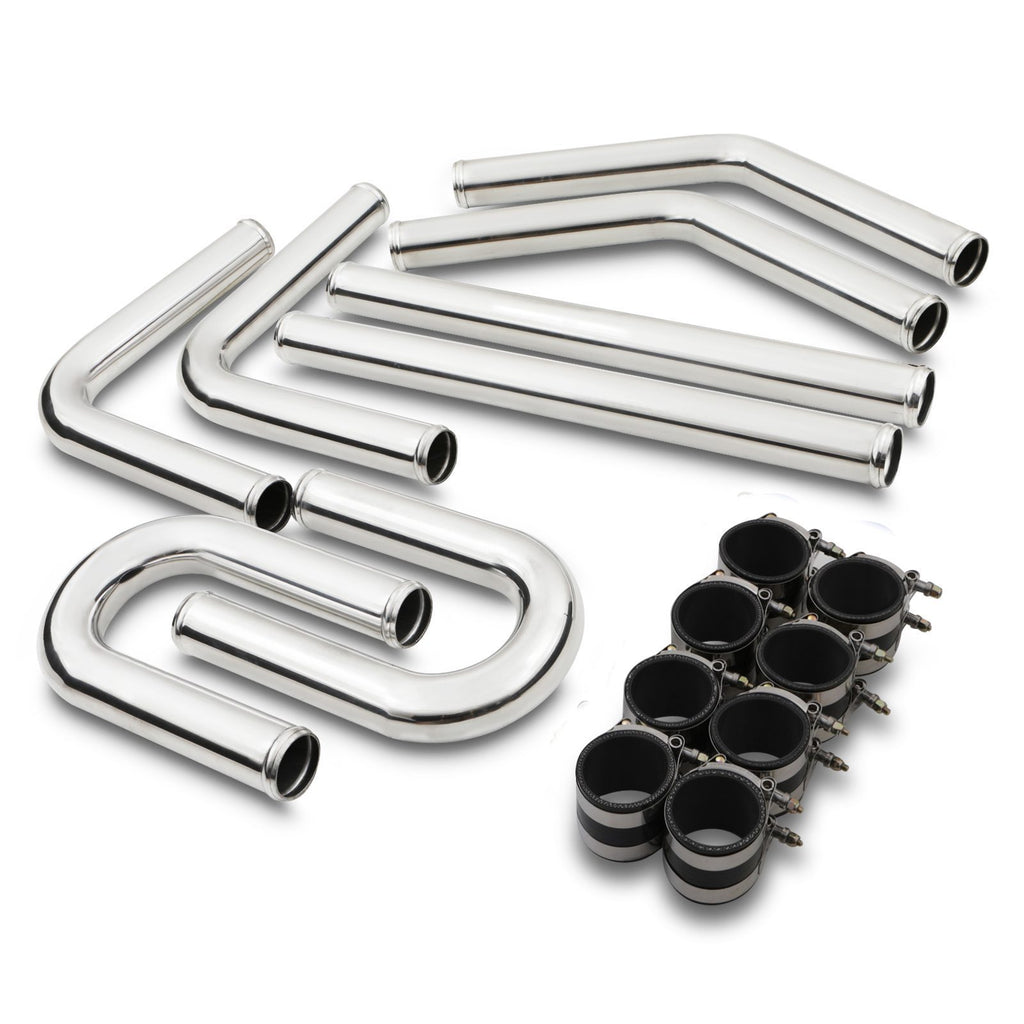 Kit Tubi Rigidi in Alluminio Lucido 3" per Intercooler Universale - Silicone Nero - foto 2