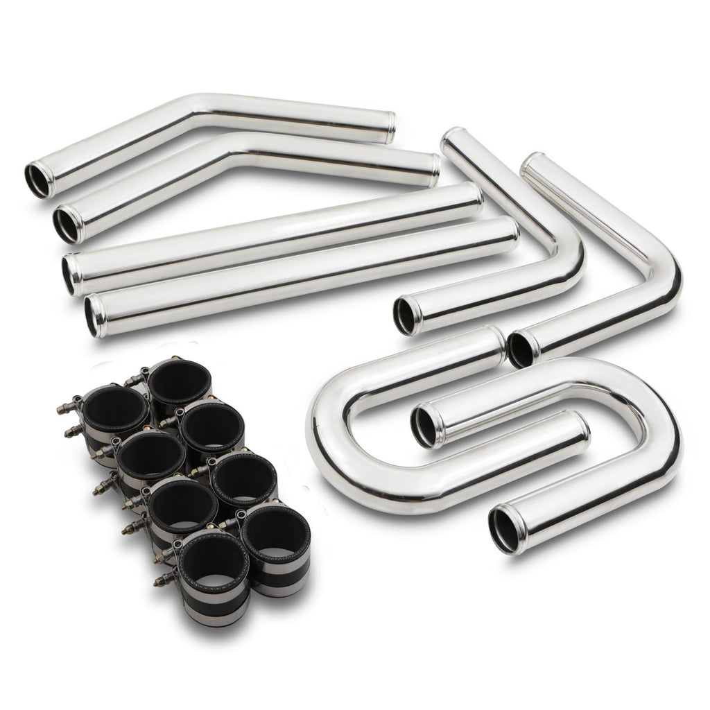 Kit Tubi Rigidi in Alluminio Lucido 3" per Intercooler Universale - Silicone Nero