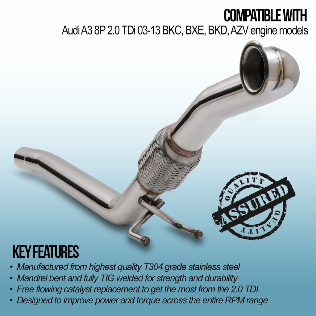 Downpipe decat 2.25" inox Audi A3 8P 2.0 TDI PD 2003-2013 – foto 2