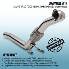 Downpipe decat 2.25" inox Audi A3 8P 2.0 TDI PD 2003-2013 – foto 2