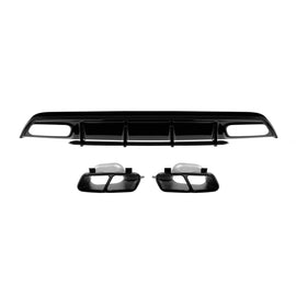 Diffusore stile A45 con nero terminali per A design Paraurti posteriore on Mercedes Classe A W176 2015-2018, Nero lucido