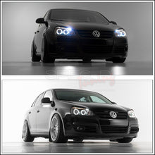 Carica l'immagine nel visualizzatore di Gallery, Fari Anteriori Doppio Anello SK-Import Neri Lente Fumé Volkswagen Golf Mk5 - foto 3
