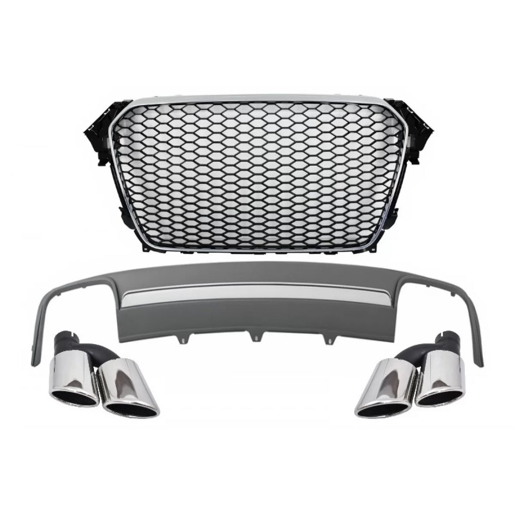 Gruppo Griglia centrale con Diffusore paraurti posteriore e terminali di scarico per AUDI A4 B8 restyling (2012-2015)