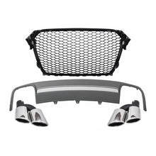 Carica l'immagine nel visualizzatore di Gallery, Gruppo Griglia centrale con Diffusore paraurti posteriore e terminali di scarico per Audi A4 B8 restyling (2012-2015)