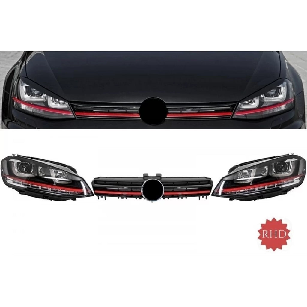 Gruppo fari anteriori 3D LED sequenziale dinamico sequenziale Turn luce RHD con griglia per VW Golf 7 VII (2012-2017)
