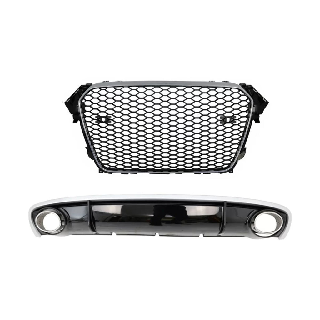 Senza logo Griglia anteriore con paraurti diffusore & Terminali di scarico RS4 design per AUDI A4 B8 berlina Avant