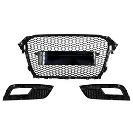 Senza logo Griglia anteriore con fendinebbia lampada coperture per Audi A4 B8 restyling (2012-2015) RS design nido d’ape