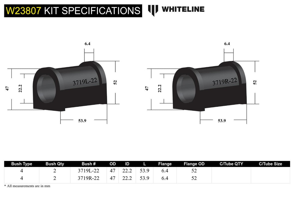 Boccole barra antirollio anteriore Whiteline 22,2 mm per Toyota Corolla, Prius, RAV4 e Lexus CT200h — dettaglio 5