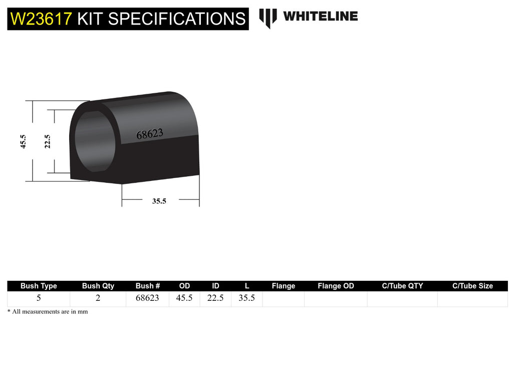 Boccole barra antirollio anteriore Whiteline 22,5 mm per Volkswagen Golf MK5/MK6 e Jetta — dettaglio 4
