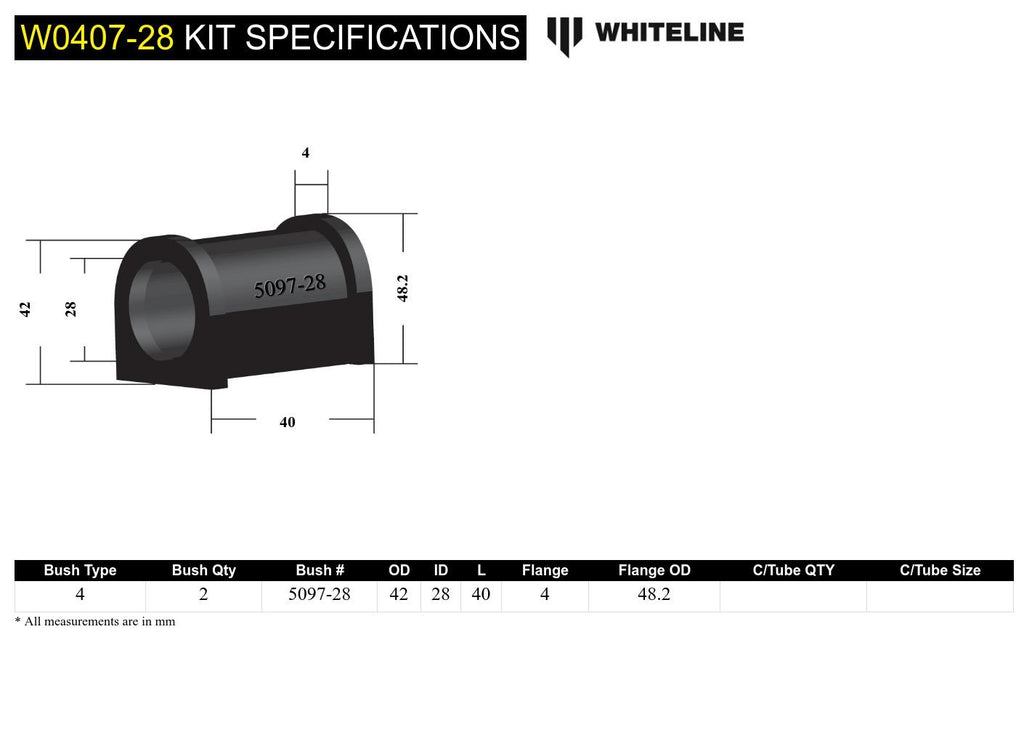 Boccole barra antirollio anteriore Whiteline 28 mm per Nissan 300ZX Z32 e Pulsar N14/N15 — dettaglio 5