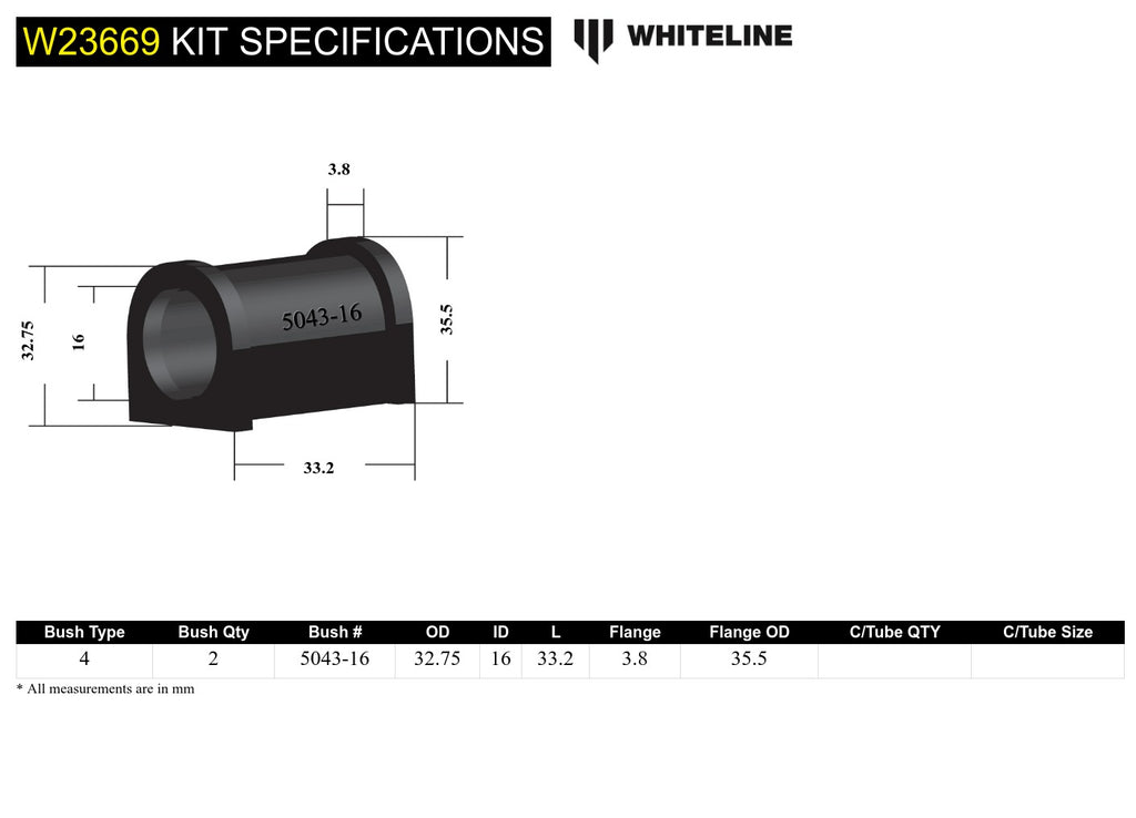Boccole barra antirollio posteriore Whiteline 16 mm per Audi A4/S4 B5/B6 e RS4 B5 — dettaglio 4