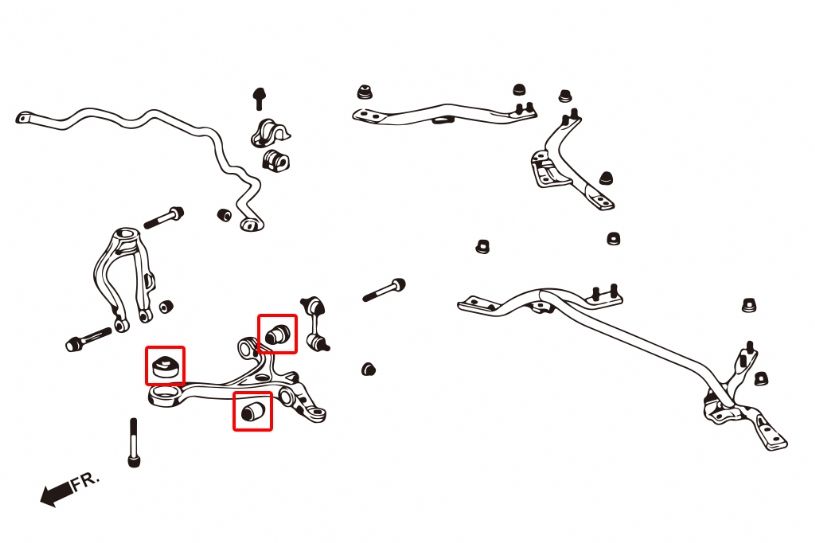 Boccole bracci inferiori anteriori in gomma Hardrace Honda Accord MK7 – kit 6 pezzi – foto 2