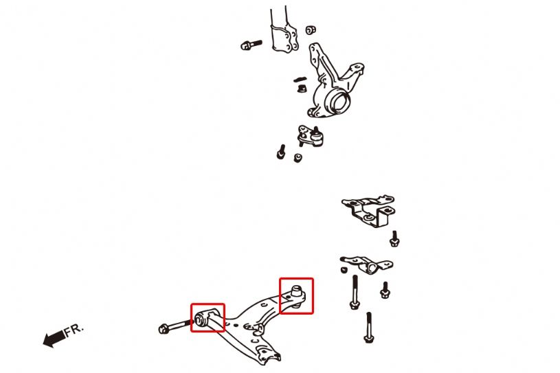 Boccole bracci inferiori anteriori in gomma Hardrace Toyota Corolla MK8 E110 – kit 4 pezzi – foto 2