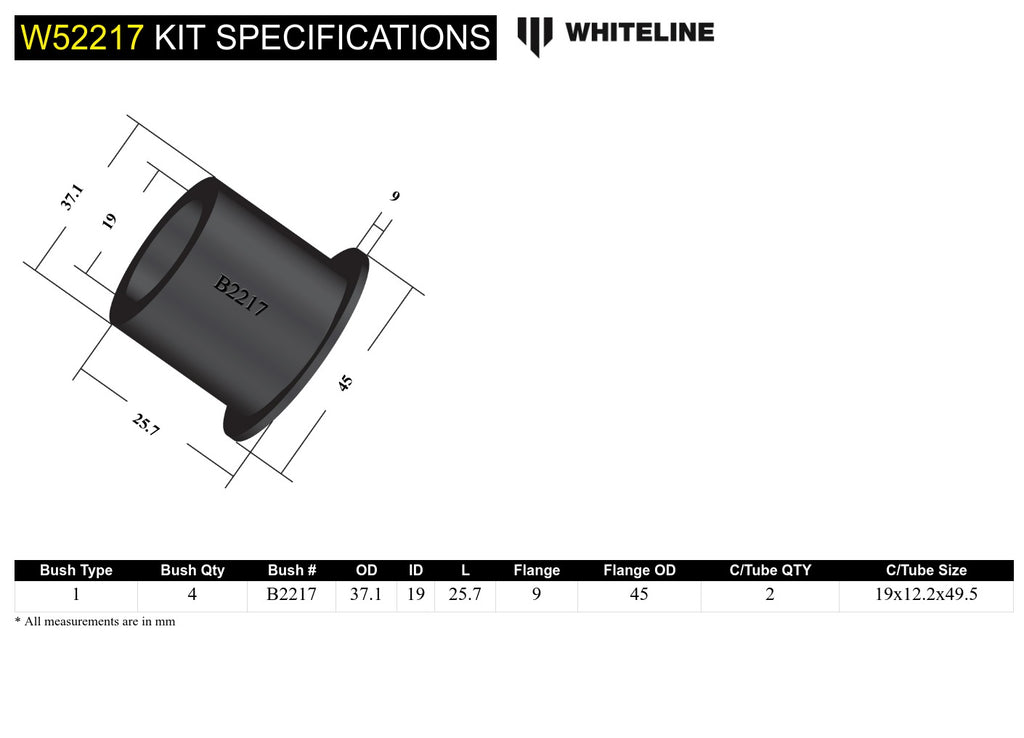 Boccole braccio inferiore anteriore interne anteriori Whiteline per Honda Civic MK5, CRX e Integra DC2/DC4 — dettaglio 4