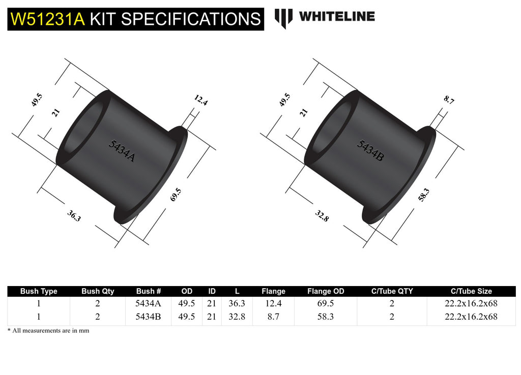 Boccole braccio inferiore anteriore interne anteriori Whiteline per Lexus SC, Toyota Soarer e Supra MK4 — dettaglio 4
