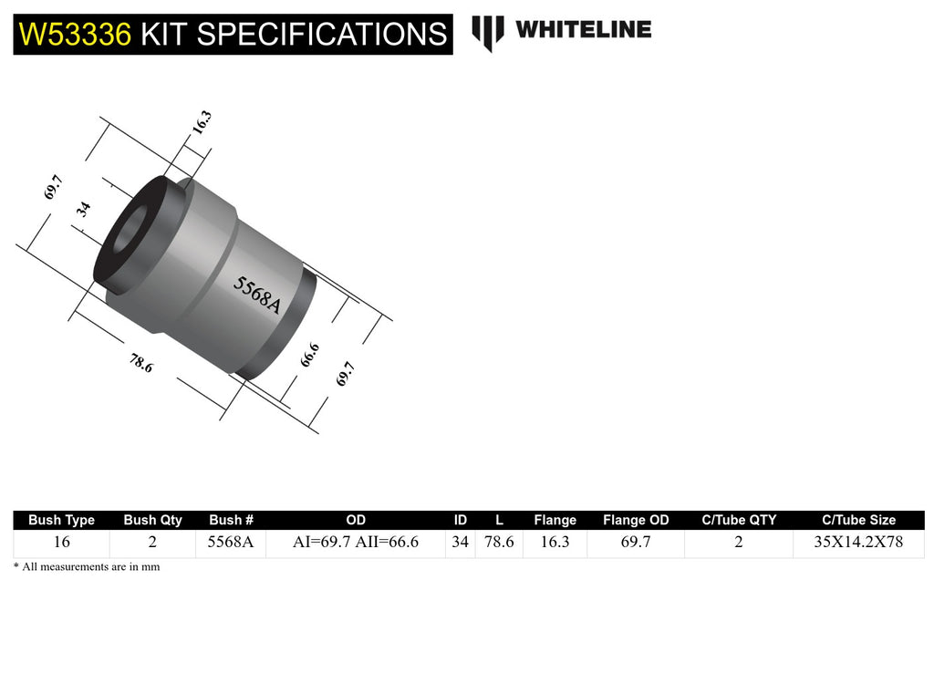 Boccole braccio inferiore anteriore Whiteline per Chrysler 300C e Dodge Challenger MK3 — dettaglio 4