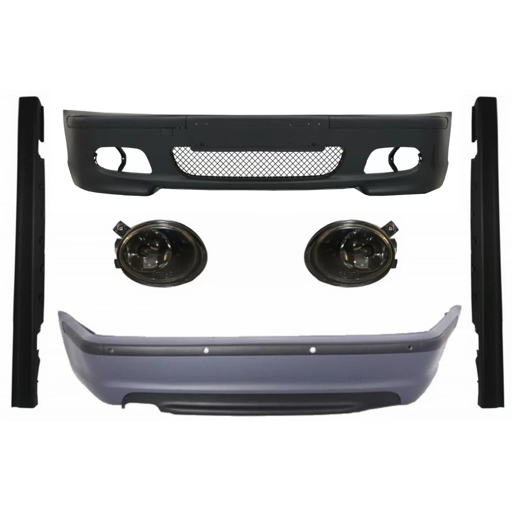 Body kit per BMW Serie 3 E46 berlina (1998-2004) paraurti con PDC Minigonne e Fendinebbia fumé trasparente M-Technik