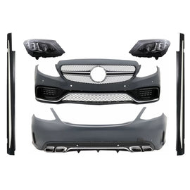 Body kit con Full LED fari anteriori per Mercedes Classe C W205 berlina (2014-2018) C63 design