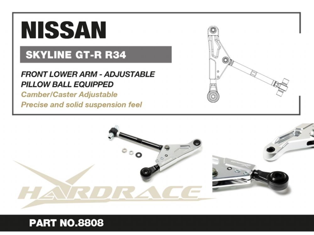 Bracci inferiori anteriori regolabili CNC sferici Hardrace Nissan Skyline GT-R R32 R33 R34 – 2 pezzi – foto 2