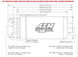 AEM Universale 400 Lph Pompa benzina - Metric Fittings - AEM-50-1009