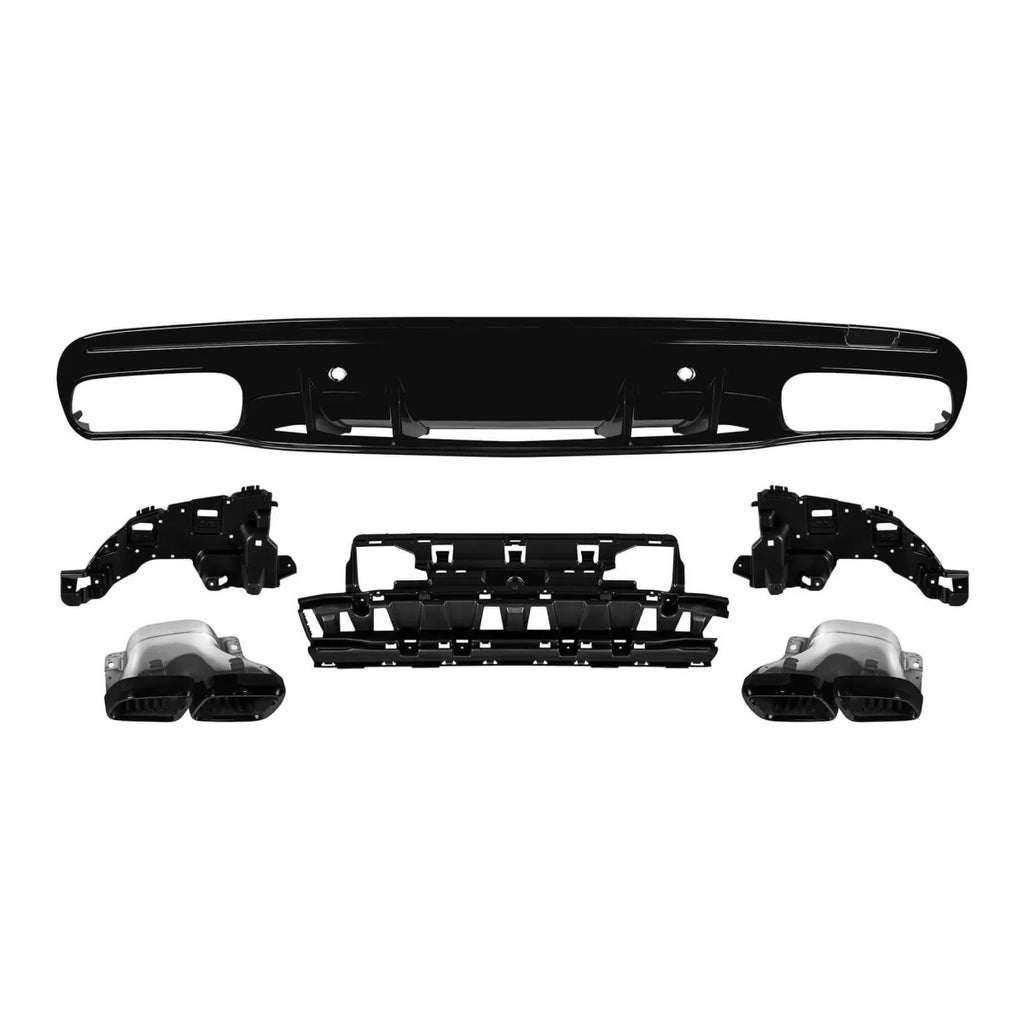 Diffusore stile C63 con nero terminali per posteriore A design paraurti on Mercedes Classe C W205 berlina, S205 station