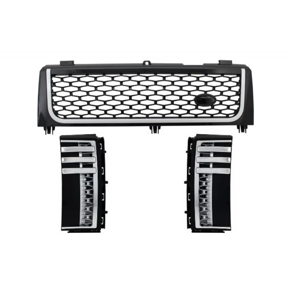 Griglia centrale e laterale bocchette gruppo per Land Range Rover Vogue III L322 (2002-2005) Nero lucido & argento