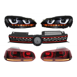 Griglia centrale per VW Golf 6 VI (2008-2012) con fari anteriori LED DRL U-design e fanali posteriori Full LED