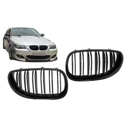 Griglie anteriori a doppio rene per BMW Serie 5 E60 E61 (2003-2010) Doppia lamella nere lucide