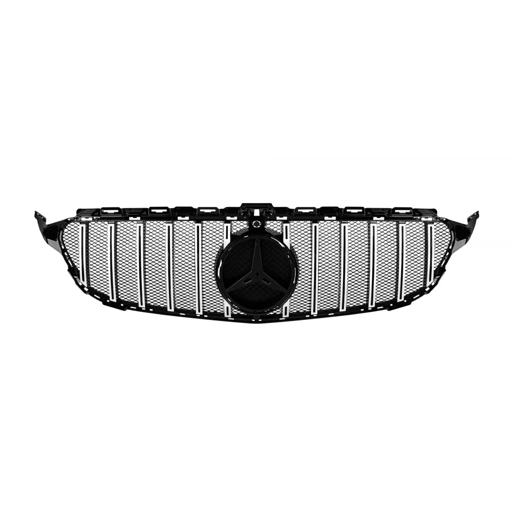 Griglia stile GT cromata e nera per Mercedes Classe C W205 berlina, S205 wagon, C205 coupe 2014-2018 con telecamera