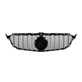 Griglia stile GT cromata e nera per Mercedes Classe C W205 berlina, S205 wagon, C205 coupe 2014-2018 con telecamera