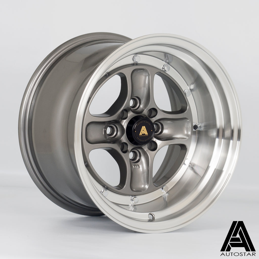 Cerchio in lega Autostar Classic 15x9 4x100/4x114.3 ET0 Gunmetal Polished Lip