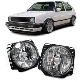 Trasparente vetro Set Fari anteriori cromati per VW Golf 2 1983-1992