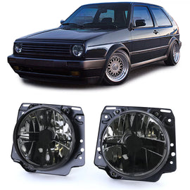 Trasparente vetro fari anteriori con nero fumé crosshair per VW Golf 2 83-91