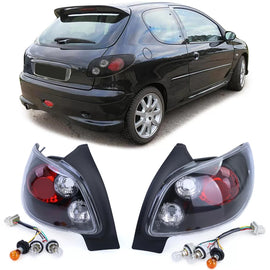 Trasparente vetro Fanali posteriori neri per Peugeot 206 hatchback 3 + 5 porta 98-09