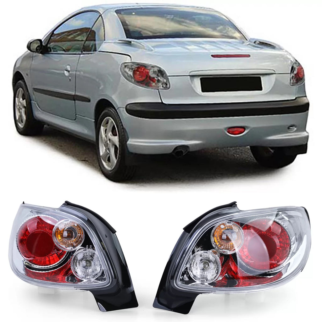 Trasparente vetro Fanali posteriori cromati per Peugeot 206 CC Coupe Cabrio 00-08