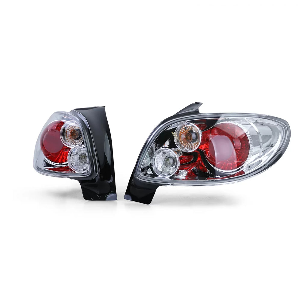 Trasparente vetro Fanali posteriori cromati per Peugeot 206 hatchback 3 + 5 porta 98-09