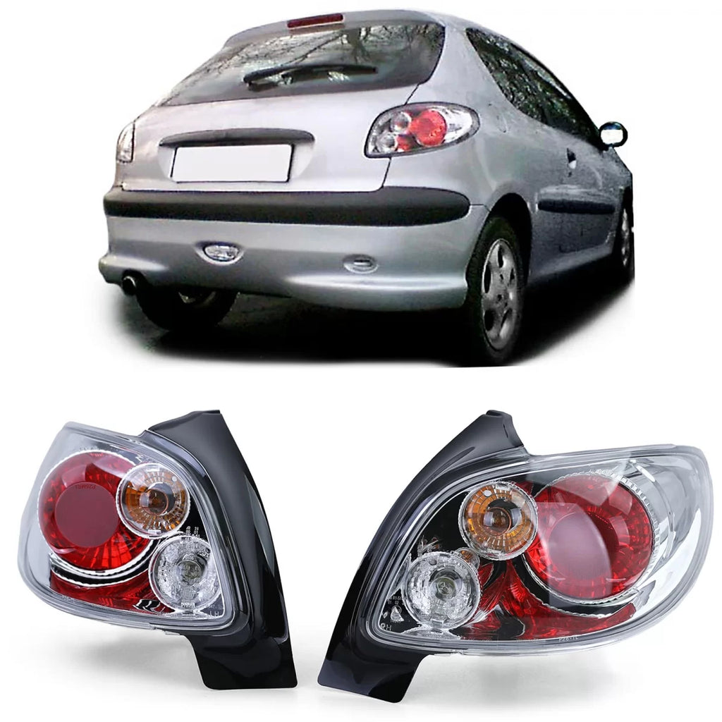 Trasparente vetro Fanali posteriori cromati per Peugeot 206 hatchback 3 + 5 porta 98-09