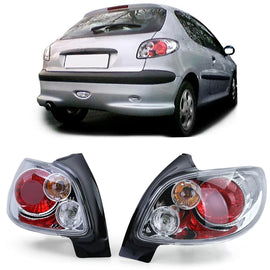 Trasparente vetro Fanali posteriori cromati per Peugeot 206 hatchback 3 + 5 porta 98-09