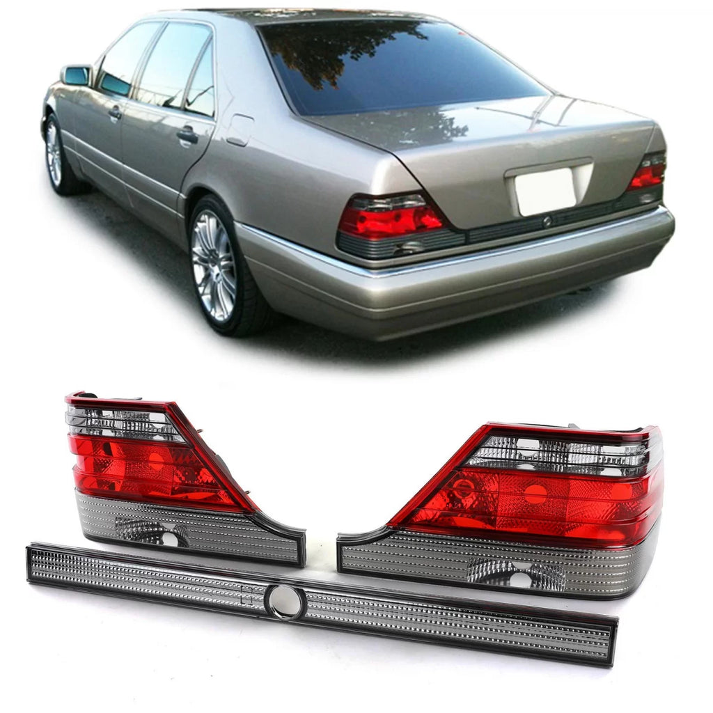 Trasparente vetro Fanali posteriori rossi nero con lock striscia per Mercedes S W140 94-98